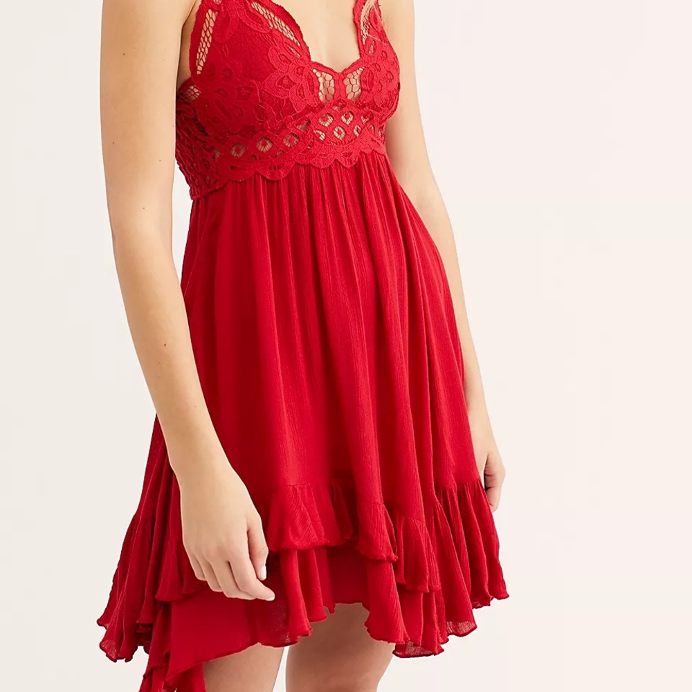 Free People red Adella slip dress